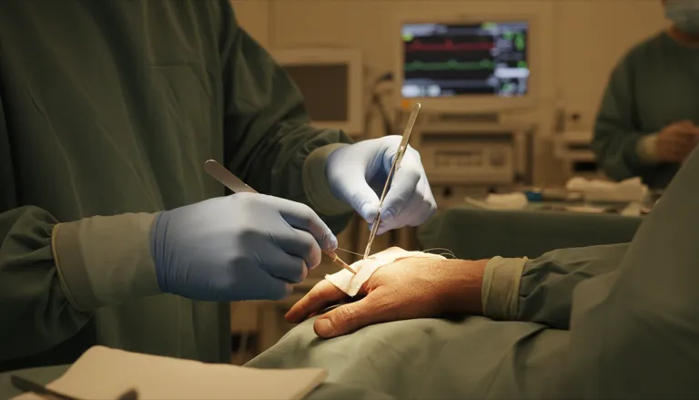 Equipo quirúrgico operando la mano de un paciente en quirófano